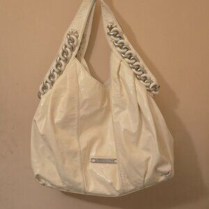 Michael Kors Leather Hobo Chain Link White & Silver